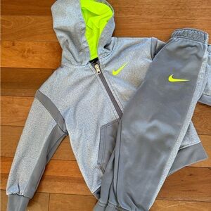 Nike Kids Gray Jogger Set with Neon Yellow Accents